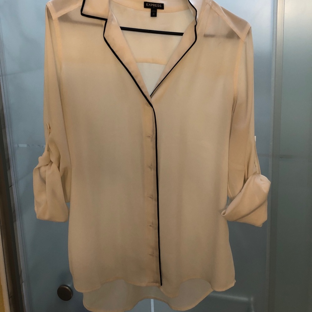 Express White w/ Black Trim Button-Up Blouse NWOT